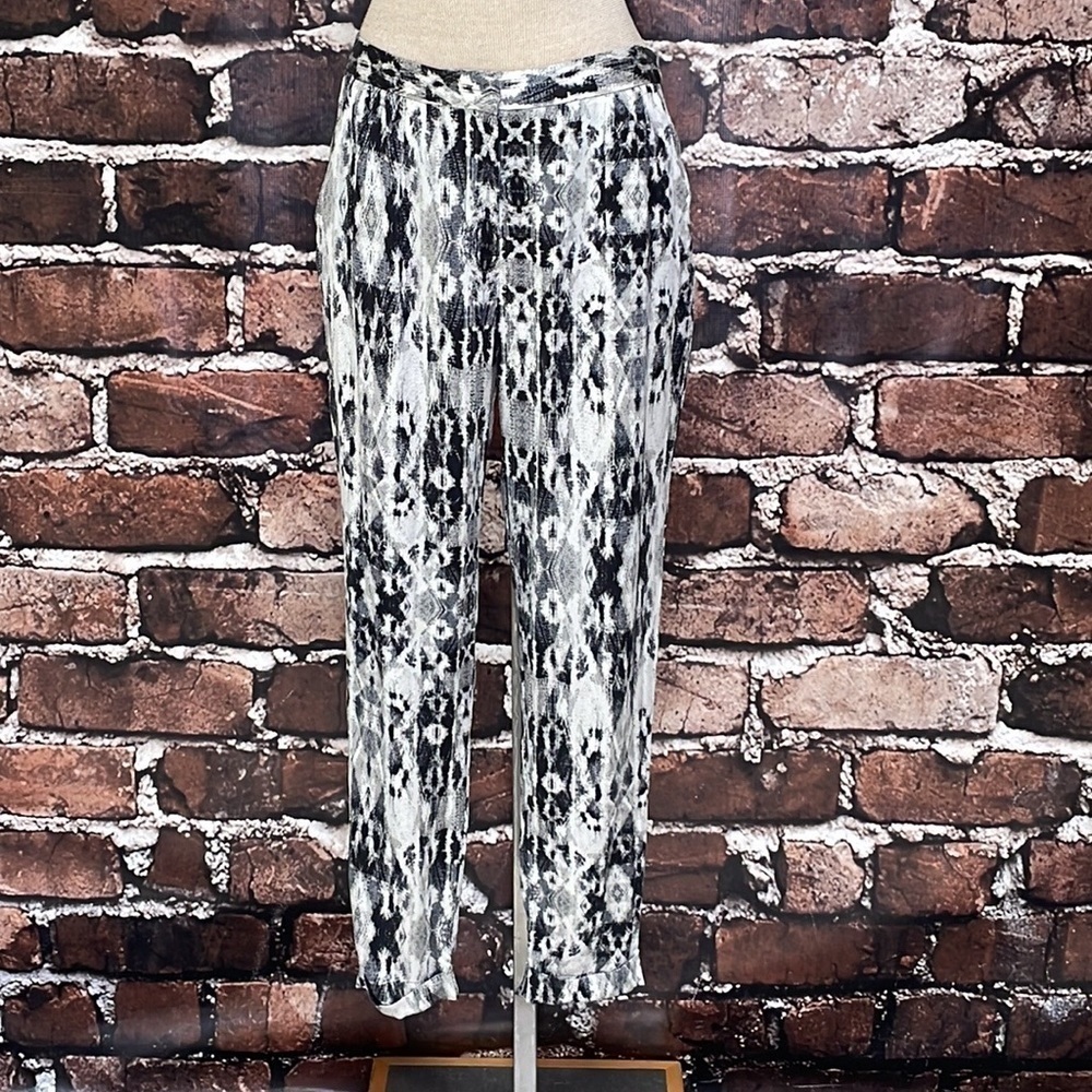 Paige Pants Silver Black Printed Silky Satin Pockets Size Small - Picture 13 of 14